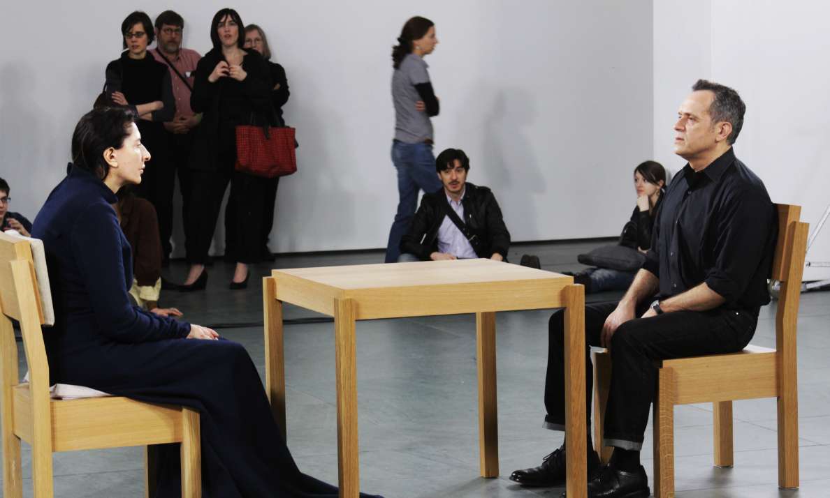 Marina Abramović sitting with Rebecca Taylor at The Artist is Present performance at The Museum of Modern Art, 2010