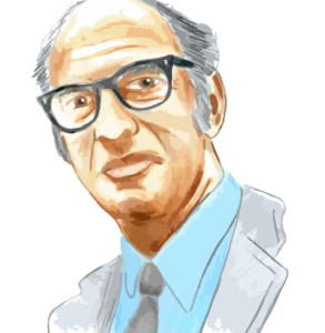 Illustration of Thomas Kuhn wearing a tie and glasses.
