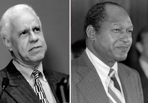 Photos of men in suits and ties. Left image: L. Douglas Wilder. Right image: Tom Bradley.