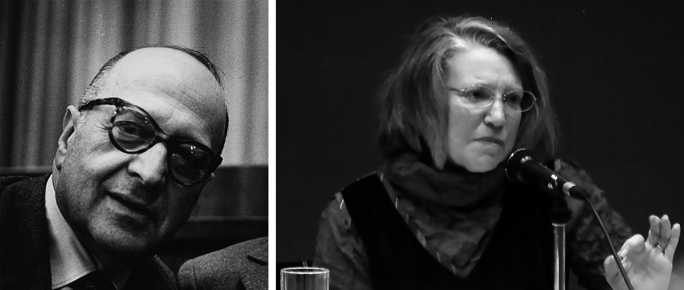 From left to right: photo of Max Horkheimer; photo of Nancy Fraser speaking into a microphone.