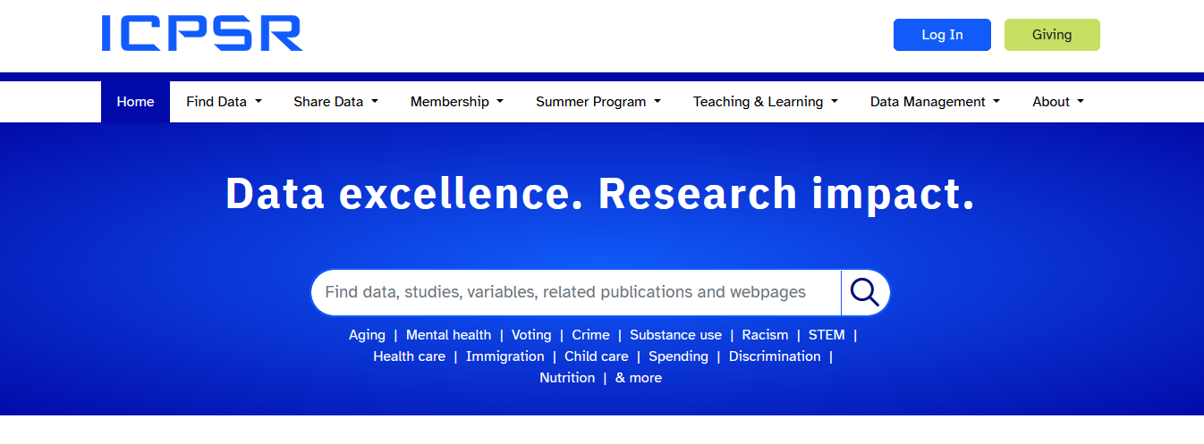 Screenshot of the ICPSR landing page.
