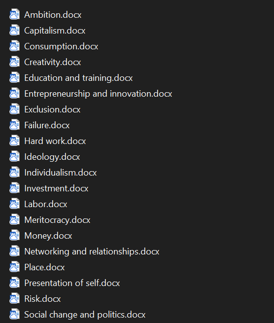 Screenshot of a file folder with coding memos as Microsoft Word files.