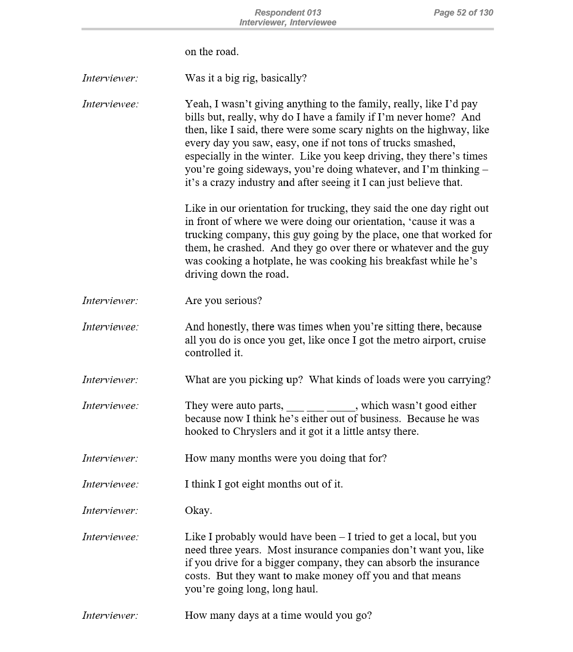 Page from interview transcript.