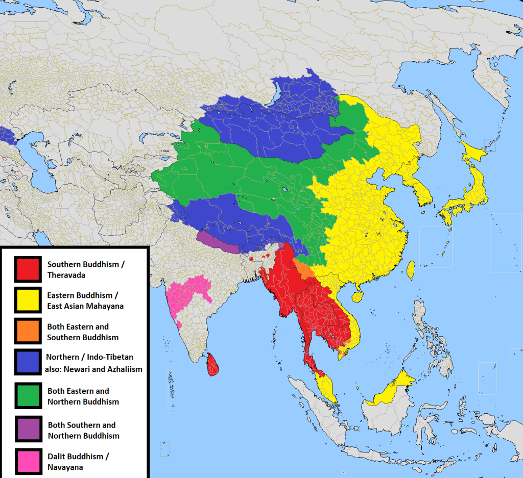 Map of Buddhist sects across East and Southeast Asia