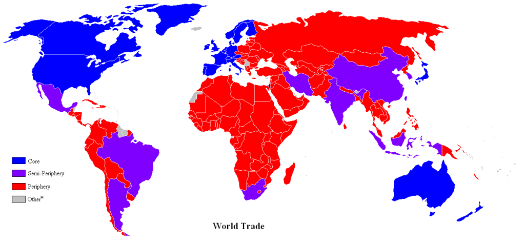 Map of global core, periphery, and semi-periphery