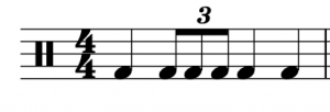 A triplet rhythm is notated by writing a "3" on top of the correct rhythm