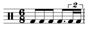 A duplet at the subdivision level appears in a 6/8 time signature.