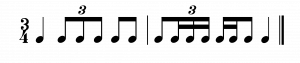 A triplet is shown at both the beat level (m. 1) and subdivision level (m. 2)