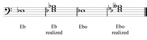 An E♭ major and E♭ diminished chord are both realized