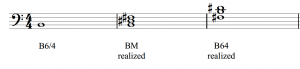 A B major triad in second inversion is realized in three steps.