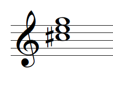 A C♯ diminished triad in treble clef in root position.