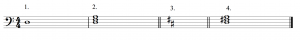 The steps for drawing a D major triad are illustrated.