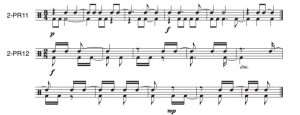 There are two two part rhythms that contain ties between measures.
