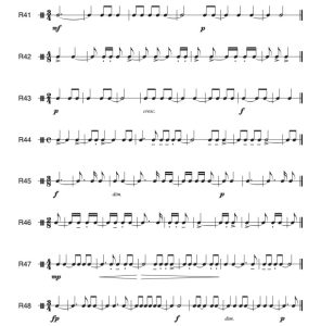 There are eight rhythms that contain ties within and between measures as well as articulations.