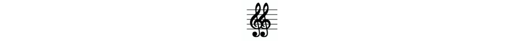 Two treble clefs which are touching one another are on the left of a five-line staff.