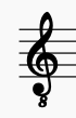An octave treble clef is on a staff. The clef looks like a treble clef but has an 8 at the bottom of the clef.