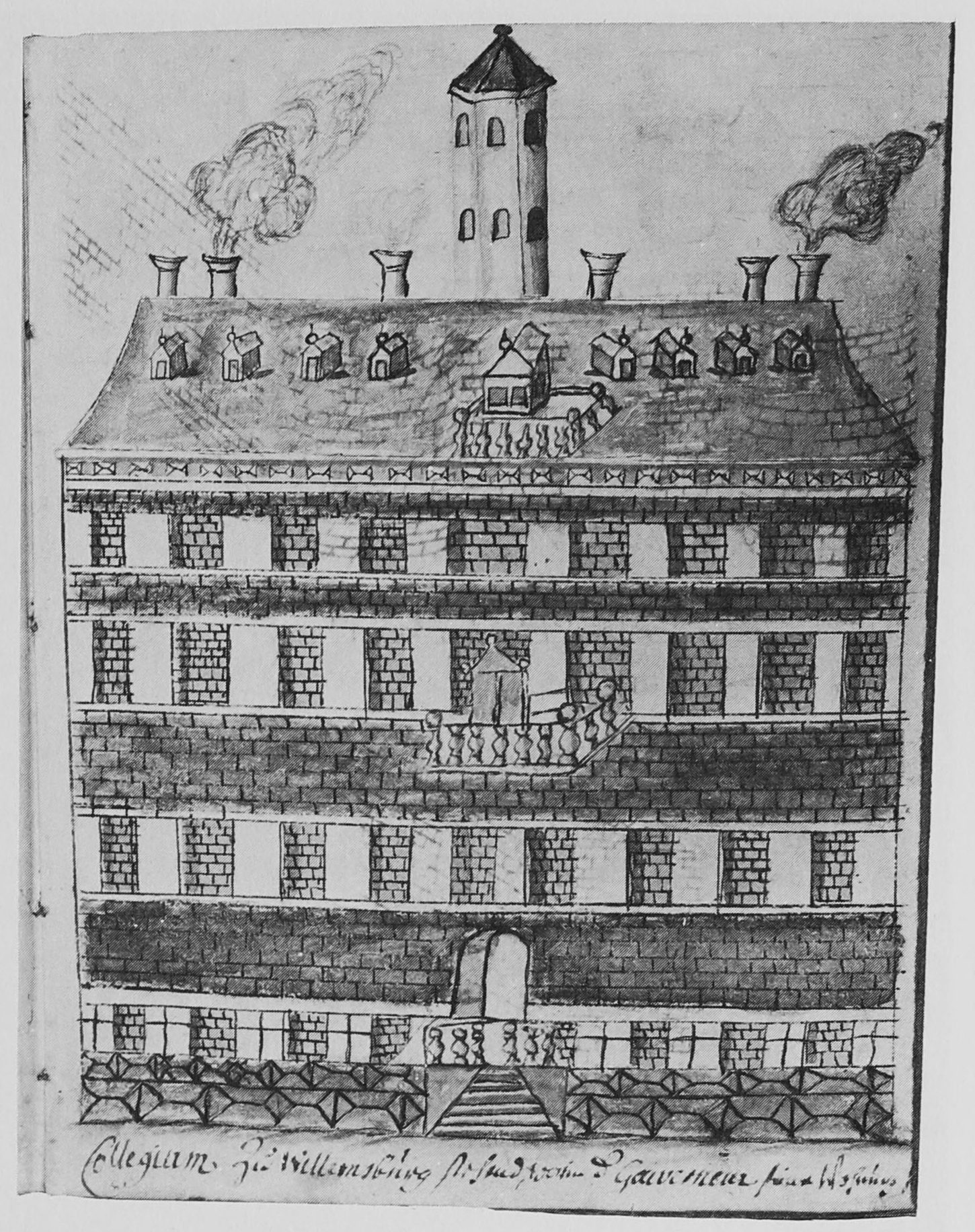 Hand-drawn sketch of the college building.