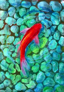 A fish swims in water.
