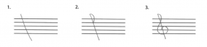 A treble clef is drawn in three steps.