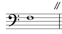 A note in bass clef with a caesura after it