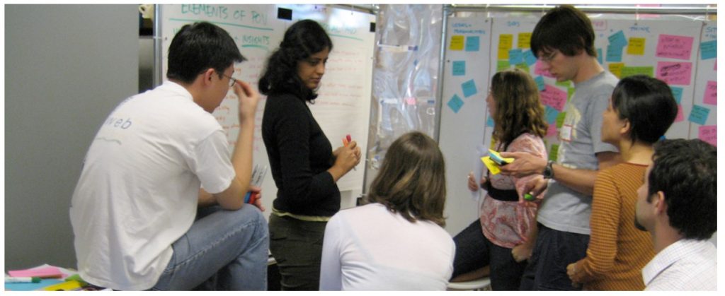 Imaging showing a team in the process of brainstorming
