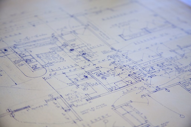 A close-up of a page of a blueprint.